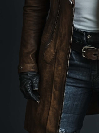 Vintage Fur Collar Zip Faux Leather Coat | Valeria