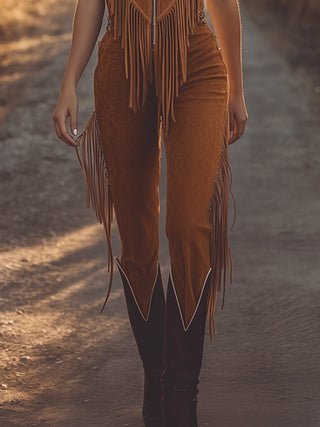 Western Fringed Suede Zip-Up Jumpsuit | Sierra