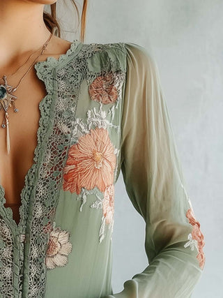 Bohemian Floral Lace Blouse | Sage