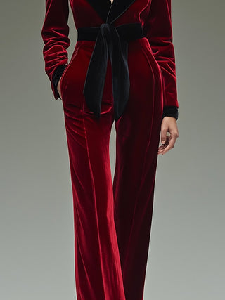 Retro Velvet Colorblock Belted Jumpsuit | Valentina