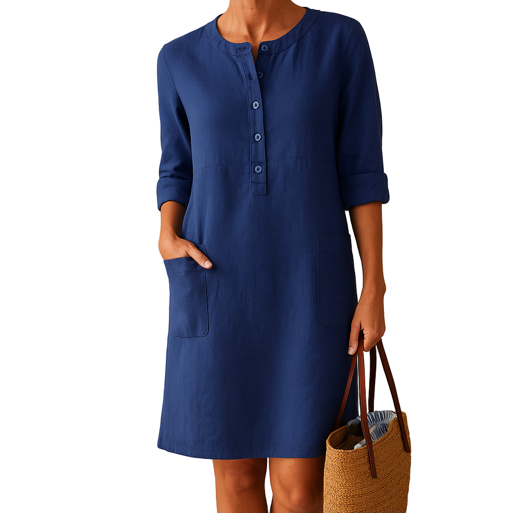 Women's Relaxed Button-Down Dress | Long Casual Dress with Pockets | Hazel
