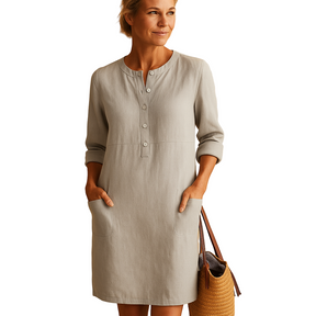 Women's Relaxed Button-Down Dress | Long Casual Dress with Pockets | Hazel