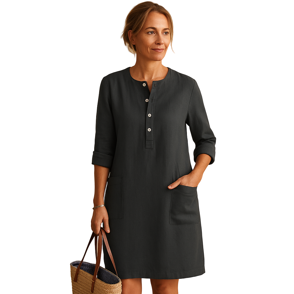 Women's Relaxed Button-Down Dress | Long Casual Dress with Pockets | Hazel
