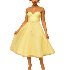 Women's Sleeveless Chiffon Maxi Dress | Tulle Overlay Formal Gown | Amara
