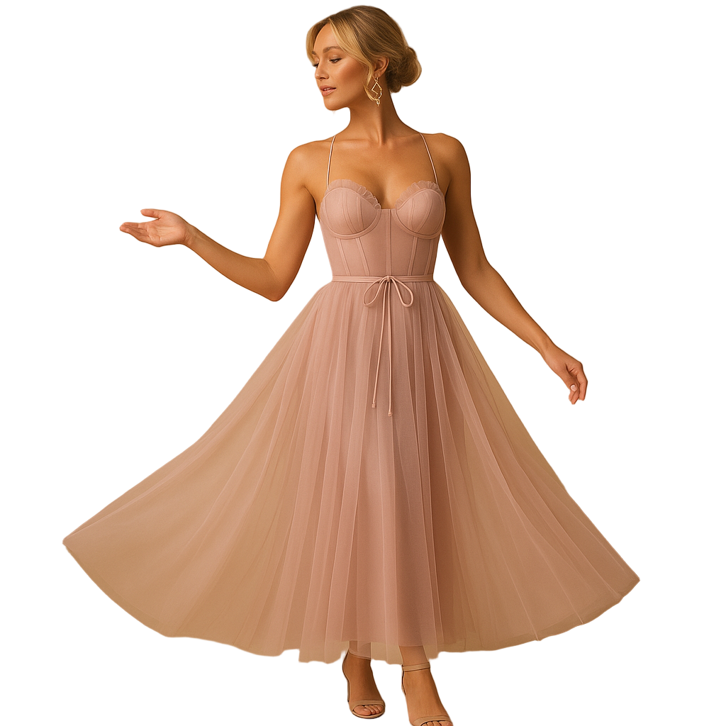 Women's Sleeveless Chiffon Maxi Dress | Tulle Overlay Formal Gown | Amara
