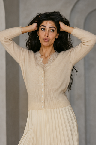 Elegant lace detail cardigan for women | Seraphina