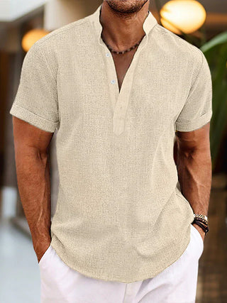 Silas Linen Shirt – Breathable Summer Henley with Short Sleeves