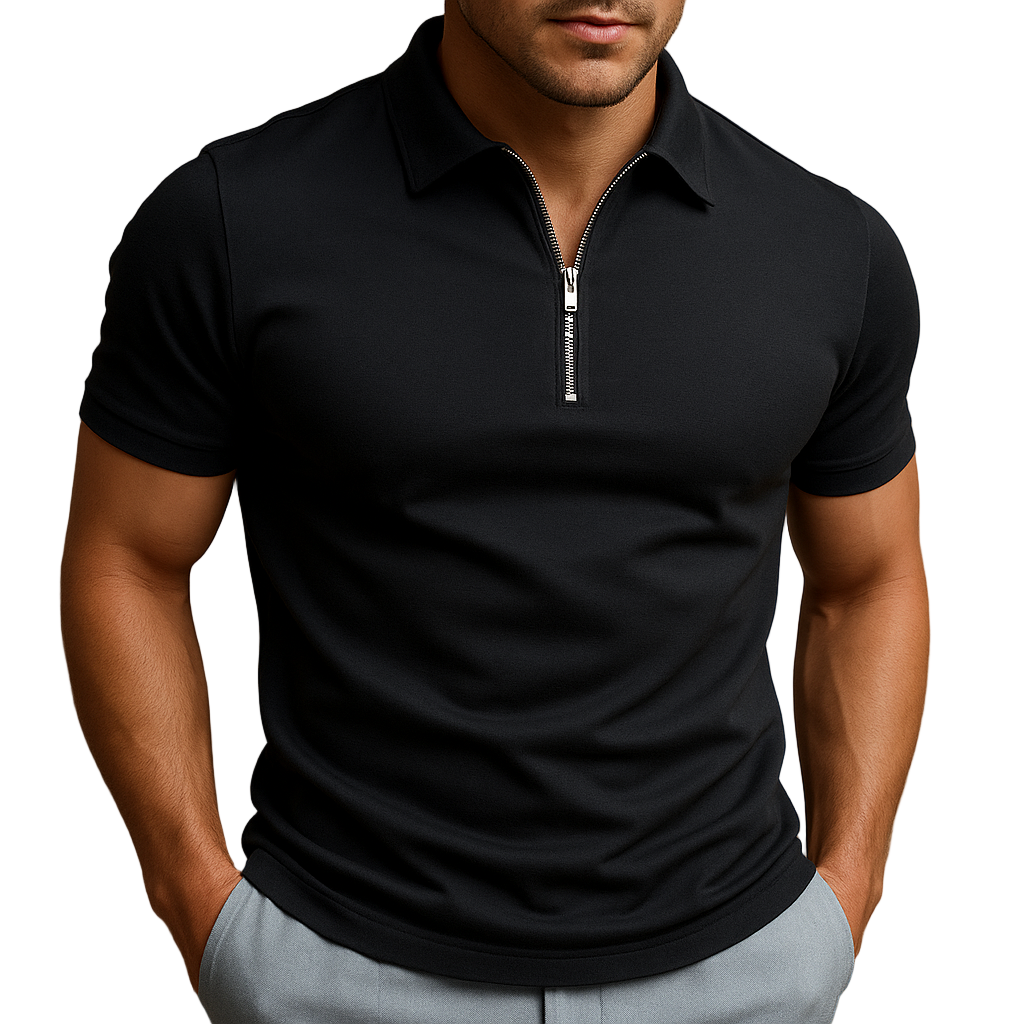 Men's Zip Neck Polo Shirt | Slim Fit Breathable Fabric | Mason